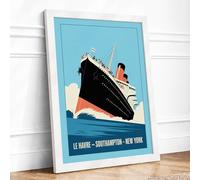Transatlantic Voyage Vintage Framed Wall Art Print A2 (59.4×42cm) White, Wall Decor for Living Room, Bedroom, Office & Home, Ready to Hang, Art Gift