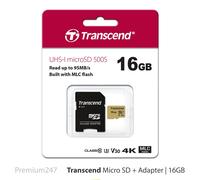 Transcend 8/16/32/64GB Microsdxc 500S Memory Card With Adapter C10 U3 V30 4K