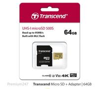 Transcend 8/16/32/64GB Microsdxc 500S Memory Card With Adapter C10 U3 V30 4K