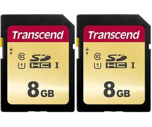 Transcend 8GB SDXC 500S Memory Card UHS- I, C10, U3, V30, 4K, Full HD, MLC, Up to 95/50 MB/s (appropriate for DSLR cameras and advanced camcorders) TS8GSDC500S (Pack of 2)