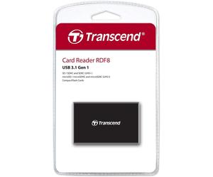 Transcend Multifunctional Card Reader - USB 3.1 Gen 1, SD, microSD, CompactFlash Slots, Black - TS-RDF8K2