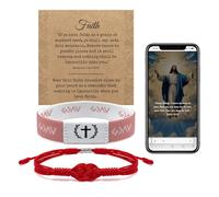 TRANSDECA Pack of 2 Bible Verse Bracelets, Inspirational Christian Wristbands with NFC and Red String Faith Bracelet for Men and Women, First Communion Gift, One Size, Polyester, no gemstone