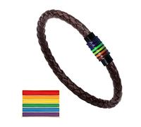 TRANSDECA Pack of 2 LGBTQ+ Accessories, PU Leather Pride Bracelet and Gold Metal LGBT Pin, Things Stuff Must-Have Pride Month Set, One Size, Polyester, no gemstone