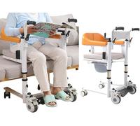 Transfer Chair Adjustable Patient Lift Wheel Lift with Commode, Portable, Lift System with Hand Crank Lift Lever, for Elderly Lift to Car, & Bed, Body Lifter, Not Suit for Total Paralysis