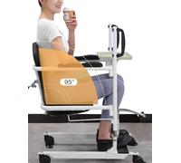 Transfer Chair Patient Transferred Lift High Steel Adjustable Height with 4 Lockable Wheels Comfortable Footrest, with Split Seat, Not for Total Paralysis Patient