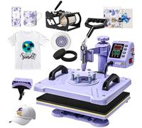 Transfer Press 38 x 30 cm, 5-in-1 Professional Multifunctional Heat Press with Attachment for Cups, 360° Swivelling, Sublimation Machine DIY for T-Shirts, Hats, Mugs, Cups and Plates