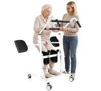 Transfer Stand Patient Lift, Sit to Stand Transfer Aid for Home Care, Steel Frame 220 LBS Capacity, Silent Casters Brakes & Cushioned Shin Rests, Foam Handrails, for Doorway Transfers White