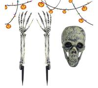 Transform Your Garden With Realistic Skeleton Emerging From The Ground, Scary Halloween Skull Decorations, Haunted House Outdoor & Escape Room Accessories, Ancient Witch Head, 3 Piece Lawn Set