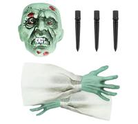 Transform Your Garden With Realistic Skeleton Emerging From The Ground, Scary Halloween Skull Decorations, Haunted House Outdoor & Escape Room Accessories, Ancient Witch Head, 3 Piece Lawn Set