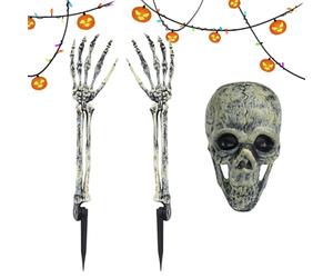 Transform Your Garden With Realistic Skeleton Emerging From The Ground, Scary Halloween Skull Decorations, Haunted House Outdoor & Escape Room Accessories, Ancient Witch Head, 3 Piece Lawn Set