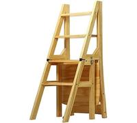 Transformable Indoor Climbing Stool - 4-Tread Foldable Stepladder with Backrest Widened High Stool & Dark Walnut Finish - Versatile Wood Stair Chair & Stepstool