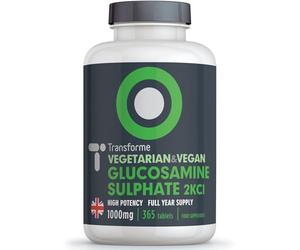 Transforme Glucosamine Sulphate 1000mg 365 Tablets, 2KCl, Vegetarian, Vegan, 1 Year Supply, Gluten Free