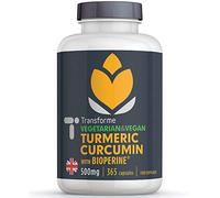 Transforme Turmeric Curcumin High Strength 500mg with BioPerine, 365 Capsules with Black Pepper Extract for up to 20 Times Better Absorption, Vegan & Vegetarian, Gluten Free
