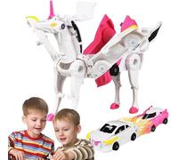 Transformer Car Unicorn Toys, Collision to Magical Unicorn! Automatic Transformer Toy Collision Transforming Car, Transformer Car Unicorn Robot Toys Gifts for Boys Girls Age 3-7