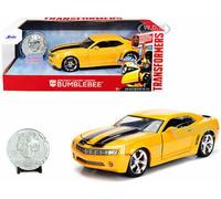 2006 Chevy Camaro Concept Yellow Bumblebee with Robot on Chassis and Collectible Metal Coin Transformers Movie 1/24 Diecast Model Car by Jada 98497