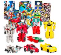 Transformers 1 Step Flip Changer Earthspark Action Figure Set - Bundle of 4 Toys: Bumblebee, Skullcruncher, Megatron, Elita One, Stickers, More