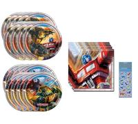 Transformers Birthday Party Supplies Bundle Set includes 8 Dessert Cake Paper Plates, 8 Lunch Paper Plates, 16 Napkins (Set for 8)