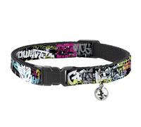Transformers Breakaway Cat Collar | Transformers Icons and Graffiti Collage Black Multi Color Durable Adjustable Bell ID Tag Ring