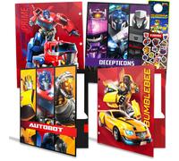 Transformers Folder Set - Bundle with 4 Heavy Duty Laminated Folders with 2 Pockets Each for Office Plus Stickers More | Transformers Back to Schoo