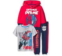 Transformers Graphic Hoodie, T-Shirt, & Jogger Sweatpant, 3-Piece Athleisure Outfit Bundle Set-Toddler Boys-Optimus, Navy/Red/Heather Grey, 5 Years