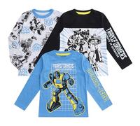 Transformers Hasbro Boys Long Sleeve Shirt for Toddlers and Big Kids, 3 Pack, Blue/black, 8