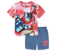 Transformers Optimus Prime Boys Short Sleeve T-Shirt and Mesh Shorts 2 Piece Set for Big Kids, red / blue, 6