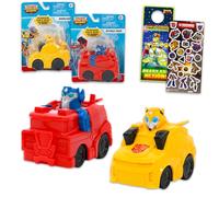 Transformers Racing Toys Set - 2 Piece Bundle with Rescue Bots Racing Pull Back Action Vehicles Plus Stickers, More | Transformers Racecar Toys for Boys, Kids