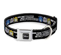 Transformers Seatbelt Buckle Dog Collar | Transformers More than Meets the Eye Character Trio Black Durable Metal Adjustable ID Tag Ring