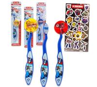 Transformers Toothbrush Set for Kids - Package of 3 Optimus Prime Toothbrushes with Collectible Caps and Stickers for Kids, Boys, Toddlers | Transformers Toothbrush Set