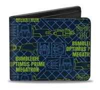 Transformers Wallet, Bifold, Transformers Character Trio Text and Faces Blues Yellows, Vegan Leather