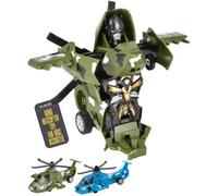 Transforming Helicopter Robot Friction Powered Blue Vehicle