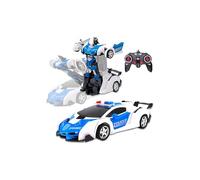Transforming Remote Control Car Toys Gifts for Boys Age 3 4 5 6 7 8 Birthday Presents Toy for Toddler Transformable 2 in 1 Robot RC Car Toy 360° Rotating-Police