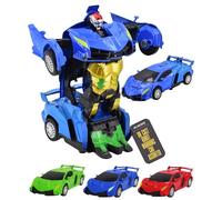 Transforming Robot Car Toy Bright Blue Die-Cast Metal & Plastic Action Figure for Imaginative Play Small Handheld Childrens Toys Collectible Sports Car Converts to Robot