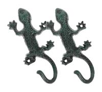 TRANSGEE Gecko Wall Hooks Cast Iron Animal Wall Mounted Key Holder 2Pcs for Home Indoor Use