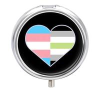 Transgender and Agender Proud Heart Pill Box with 3 Compartments and Mirror Cute Metal Round Pill Case for Vitamin Fish Oils