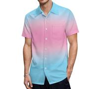 Transgender Flag Colors Men's Button-Down Shirts with Pocket Short Sleeve Beach Shirt Slim Fit Tee Tops S