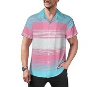 Transgender Flag Men's Short Sleeve Button Down Shirts Cuban Collar Summer Beach Top