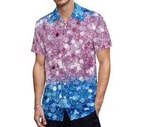 Transgender Flag Seqiun Glitter Men's Button Down Shirt Casual Short Sleeve Shirts Beach Summer Shirt with Pocket