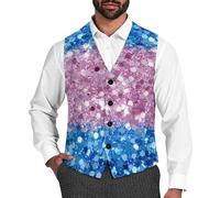 Transgender Flag Seqiun Glitter Men's Suit Vest Formal Dress Waistcoat Vest Casual Business Vests for Suit Or Tuxedo L