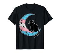 Transgender Moon Space Cat LGBT Pride with Trans Flag T-Shirt