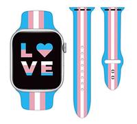 Transgender Pride Flag Watch Band Compatible with Apple Watch 38mm 40mm 41mm 42mm 44mm 45mm for Women Men Gifts Sport Silicone Wristbands Strap for IWatch Series 7 6 5 4 3 2 1(42mm/44mm)