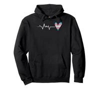 Transgender Pride Heartbeat with LGBTQ+ Striped Heart Pullover Hoodie