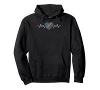 Transgender Pride Heartbeat with LGBTQ+ Striped Heart Pullover Hoodie