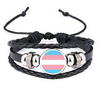 Transgender Pride LGBTQ Rainbow Black Leather Bracelet And Velvet Gift Bag