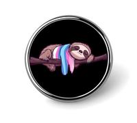 Transgender Sloth Trans Proud Novelty Brooches & Pins Round Personalised Metal Lapel Badge With Butterfly Clutch Clasp