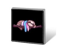Transgender Sloth Trans Proud Novelty Brooches & Pins Square Personalised Metal Lapel Badge with Butterfly Clutch Clasp