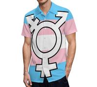 Transgender Symbol Flag Men's Button Down Shirt Casual Short Sleeve Shirts Beach Summer Shirt with Pocket
