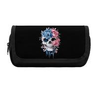 Transgender Trans Flag Skull Roses Cute Double Pencil Case Large Capacity Portable Zippered Pen Pouch Bag for Office Unisex
