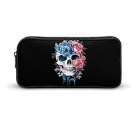 Transgender Trans Flag Skull Roses Cute Pencil Case Large Capacity Portable Zippered Pen Pouch Bag for Office Unisex