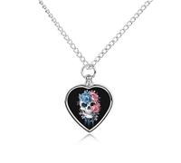 Transgender Trans Flag Skull Roses Printed Pet Urn Necklace for Unisex Ashes Cremation Memorial Keepsake Pendant Jewelry